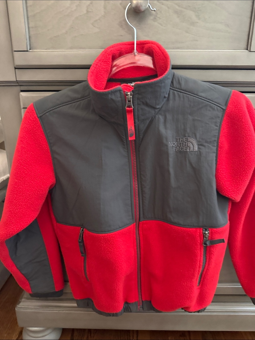The North Face Kids Red and Gray Fleece Puffer Jacket